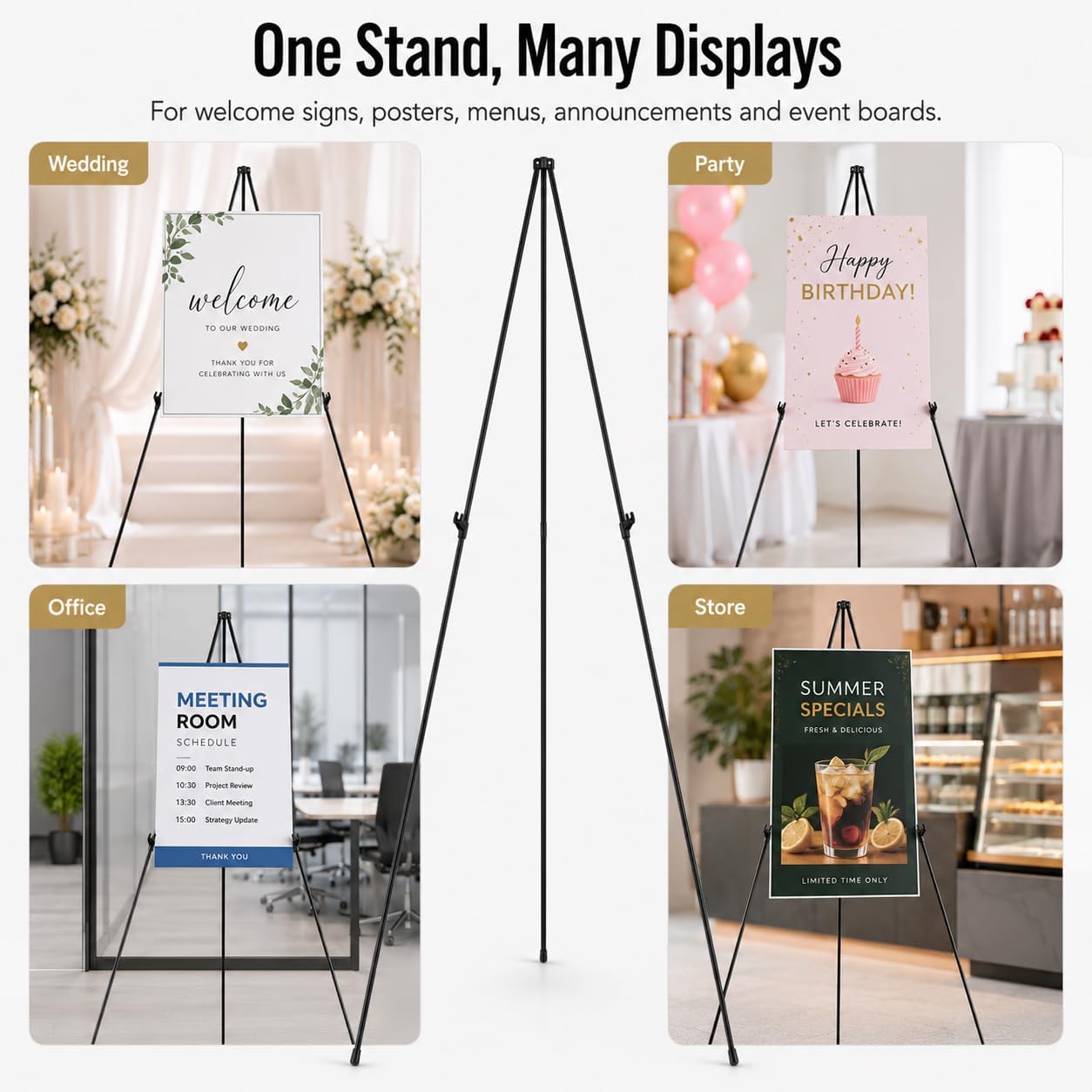 RRFTOK Easel Stand for Sign,63'' Instant Lightweight Portable Ground Easel for Wedding Sign and Poster Display Stand, Metal Tripod with Portable Bag,1-Pack.