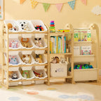 Toy Storage Organizer with 3 Shelves and 12 Bins, 2-Tier Bookshelf/Bookcase with Storage Box, Kids Bin Shelf, Toys Box for Bedroom, Playroom, Organization Room Decor, White