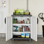 Giantex Storage Cabinet with 2 Doors and Adjustable Shelves, Modern Plastic Base Garage Organizer, Floor Sideboard for Kitchen, Dining Room, Bathroom (Wide-29"x19"x37",White+Grey)