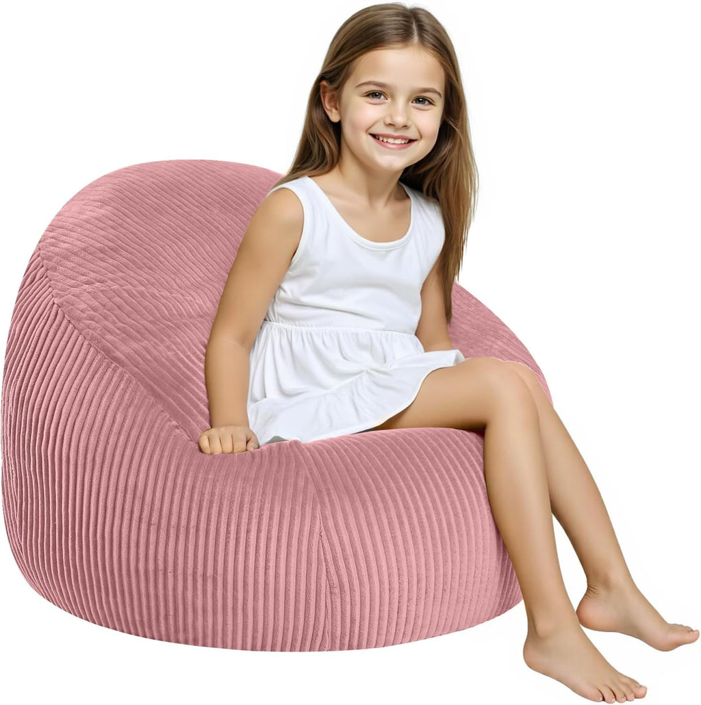COMAX Bean Bag Chairs for Kids, Toddler BeanBag Sofa with Filler Bean Couch Stuffed for Boys and Girls, Lazy Floor Chair for Playroom, Nursery Room, Pink