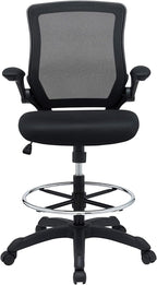 Modway Veer Reception Desk Flip-Up Arm Drafting Chair in Black