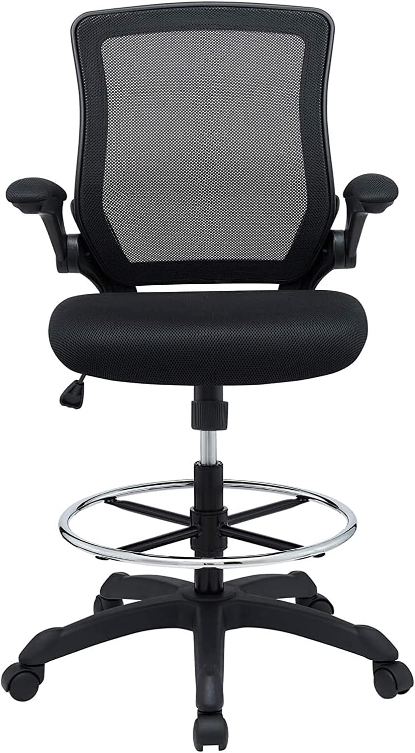 Modway Veer Reception Desk Flip-Up Arm Drafting Chair in Black