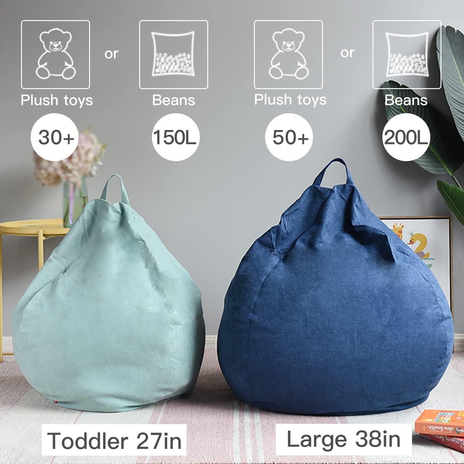 YuppieLife Kids Storage Bean Bag Cover（No Filling）Toy Organizer|Carrying Handle Sofa|Available for Kids and Teenager|Cuddle Chair|Machine Washable and Durable（27“,Dinosaur）