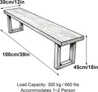 Wooden Outdoor Bench, 18in High Outdoor Garden Bench, U Shaped Legs, Suitable for Bedrooms and Dining Rooms, Load Capacity 880 Lbs(100x45x30cm/39x18x12in)