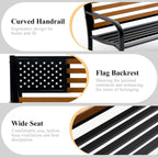 45.7 Inch American Flag Outdoor Bench - Patriotic Stars and Stripes Garden Bench with Heavy Duty Cast Iron Frame & Weather Resistant Steel Slats - Rustic Porch Furniture for Backyard, Memorial