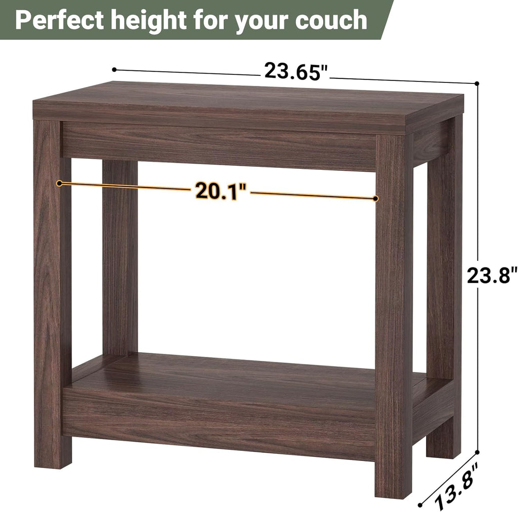Besiost Farmhouse End Table, Narrow Side Table, Slim End Table with Storage Shelf, Small Console Table for Small Spaces, Rustic Nightstand Sofa Table for Living Room, Bedroom, 24" Black Walnut
