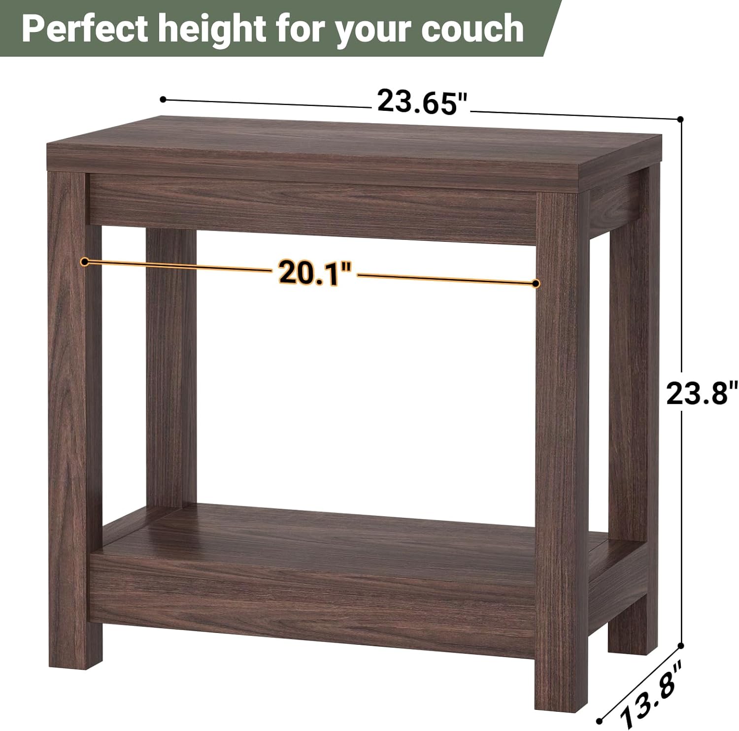 Besiost Farmhouse End Table, Narrow Side Table, Slim End Table with Storage Shelf, Small Console Table for Small Spaces, Rustic Nightstand Sofa Table for Living Room, Bedroom, 24" Black Walnut