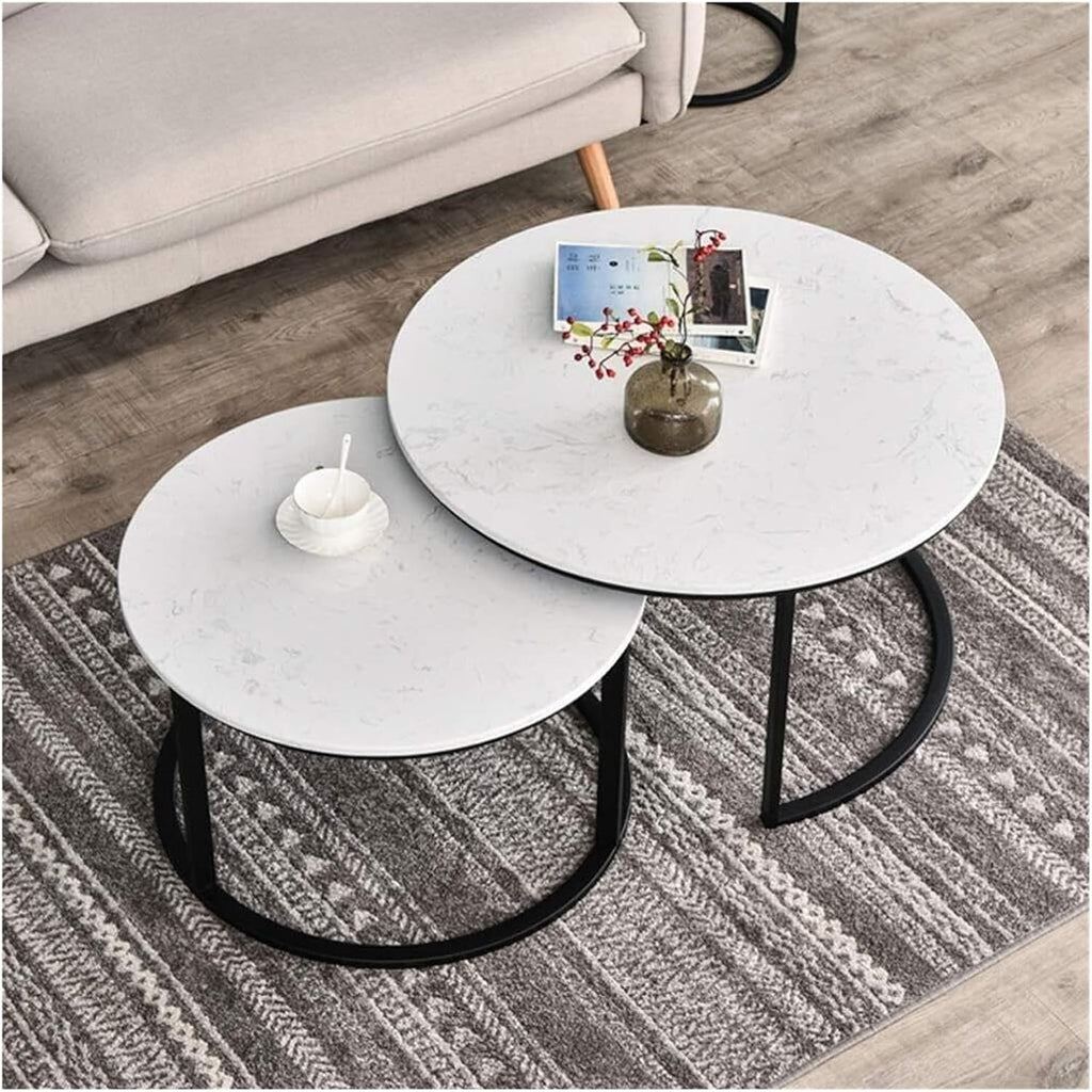 Coffee Table Modern Nest of Tables Set of 2 Coffee Table Sofa Side End Table Living Room Large Table Small Table Marble-Tabletop Bedside，