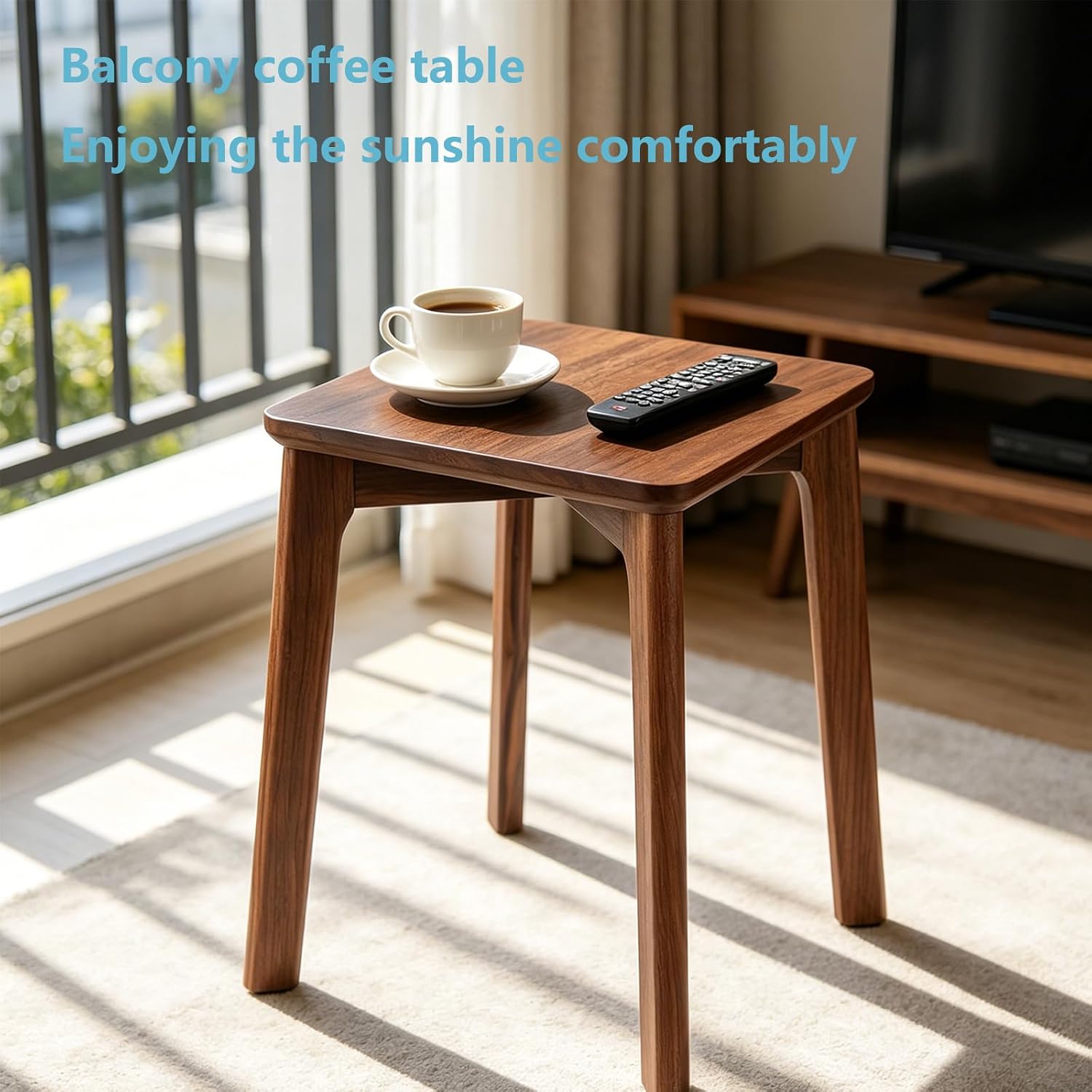 Walnut Wood Mini Square Coffee Table, 12"x12"x17.7" Small Side End Table for Bedside, Sofa Side, Balcony