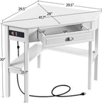 Yaheetech Home Office Furniture Set, L Shaped Computer Corner Desk with Outlets and USB Ports for Small Space, PU Leather Adjustable Chair Low Back Ribbed Armless Swivel White Desk Chair Set