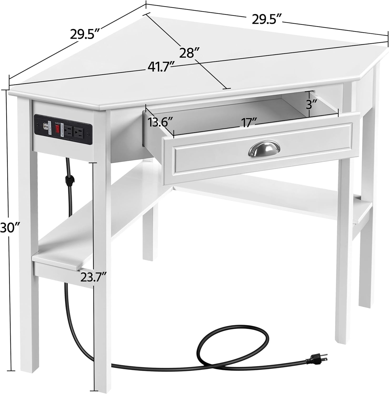 Yaheetech Home Office Furniture Set, L Shaped Computer Corner Desk with Outlets and USB Ports for Small Space, PU Leather Adjustable Chair Low Back Ribbed Armless Swivel White Desk Chair Set