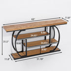 63” Industrial Console Table with 4-Tier Display Shelves, Narrow Long Sofa Table Behind Couch, Entryway/Hallway/Foyer Accent Table with Metal Frame for Living Room (Natrual Wood)