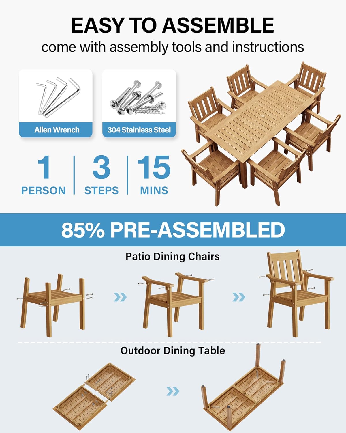 YEFU Outdoor Patio Chairs Set of 2: All Weather Outdoor Dining Chairs with Wide Curved Seat and Backrest - Plastic Patio Chairs for Outside Backyard/Garden/Pool/Porch/Deck 350lbs Capacity Teak