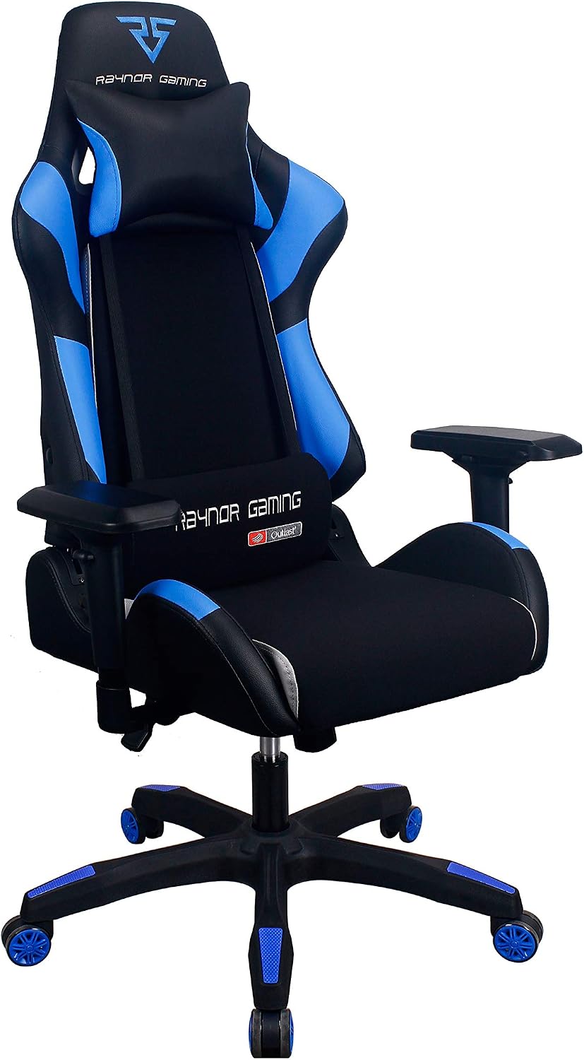 Energy Pro Series Gaming Chair Ergonomic Outlast Technology High-Back Racing Style Height Adjustable 4D Armrests Mesh and PU Leather with Lumbar Support Cushion and Headrest Pillow, Blue