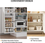 VINGLI 40 Inch White Pantry Cabinet with Doors, Small Kitchen Pantry Storage Cabinet Freestanding, Food Pantry Cabinet with Adjustable Shelves & Door Storage for Kitchen Dining Room Living Room