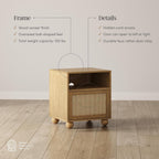 Nathan James Franco Faux Rattan Side Table Nightstand with Storage, Rustic Bedside Table with Solid Wood Legs, Light Brown Set of 2