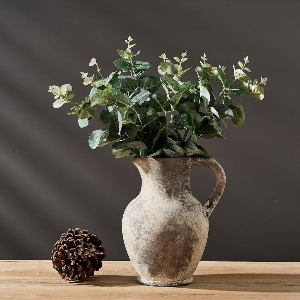 SIDUCAL Ceramic Rustic Farmhouse Vase with Handle, Terracotta Vase, Minimalist Decorative Vases for Home Decor, Table, Living Room, Shelf, Christmas Decoration(Gray)