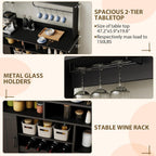 47" Farmhouse Buffet Sideboard Cabinet with Power Outlets Coffee Bar Cabinet with Storage, Large Buffet Storage Cabinet Table with Wine Racks, Goblet Holder, Hooks for Kitchen, Dining Room, Black