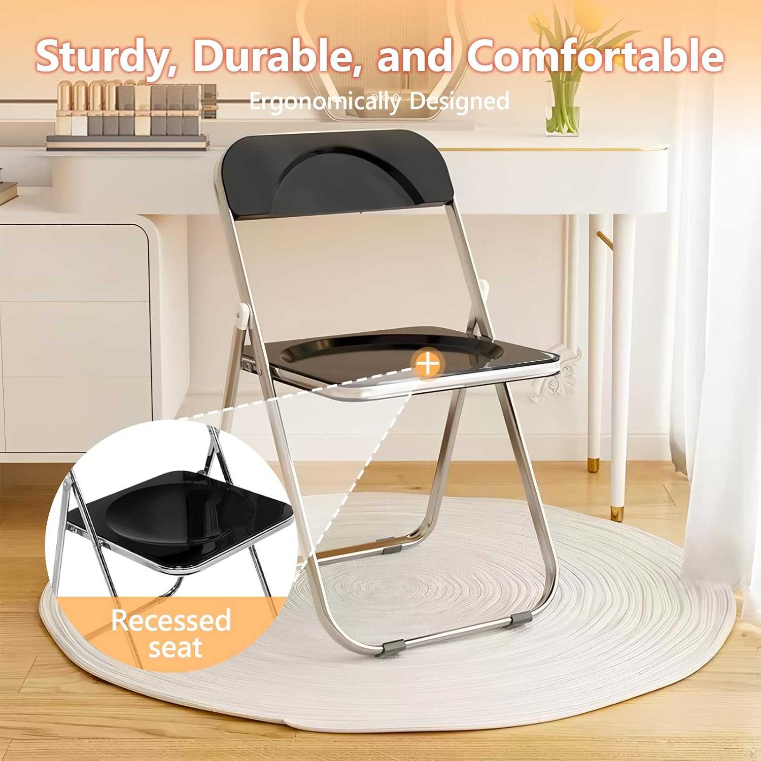 JPBSTO 2 Pack Black Plastic Folding Chairs - Executive Pair Stackable for Office Lounge, Conference, VIP Area (300lb Capacity)