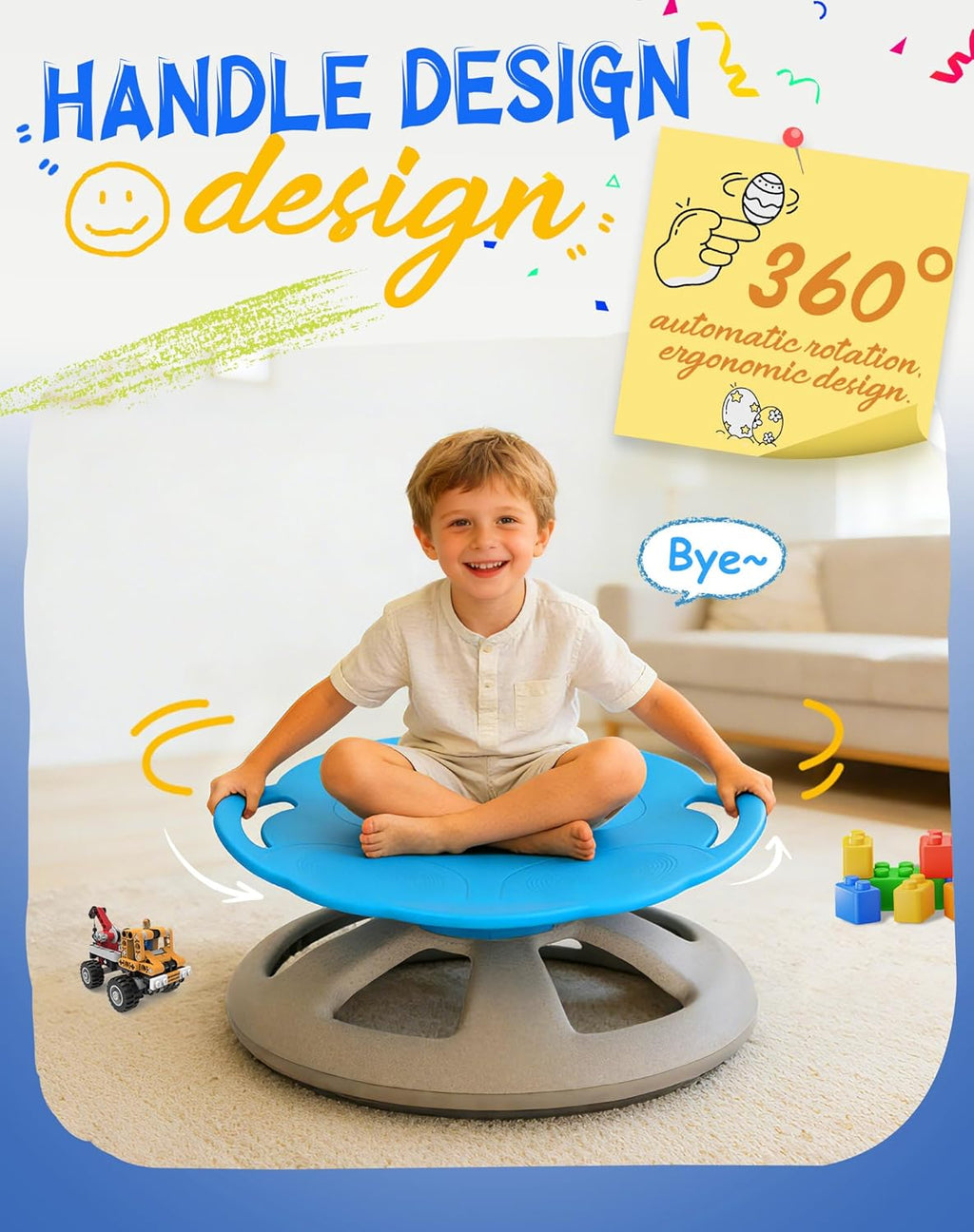 FERUERW Spinning Chair for Autistic Kids with Handle, Autism Sensory Products, Sensory Toy Gifts for Children with ADHD/Autism, 220LBS Weight Capacity, Training Body Coordination, 3+ Years (Blue)