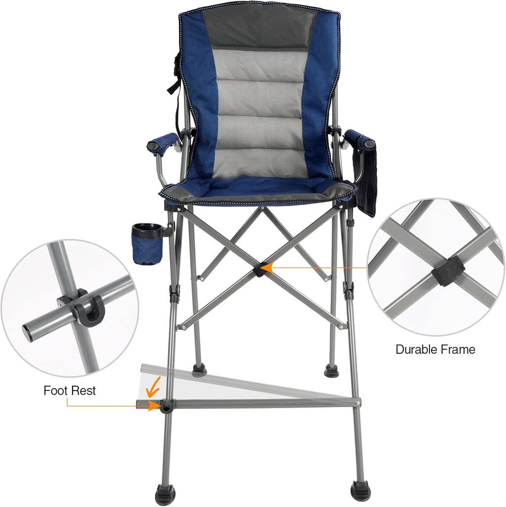 REDCAMP Oversized Tall Camping Chair for Adults, 330lbs Portable High Folding Directors Chair, Foldable Bar Height Stool with Side Pocket for Lawn Sport, Blue