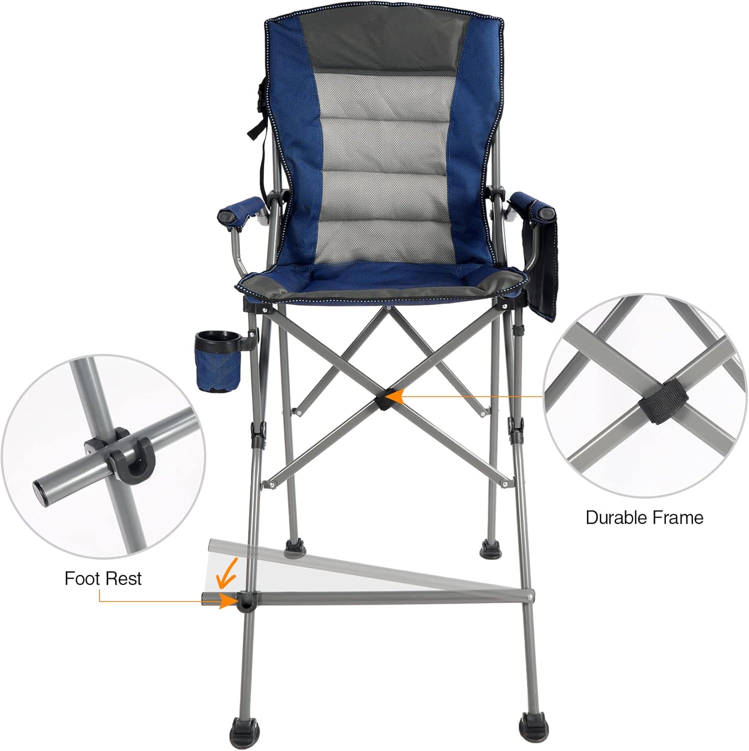 REDCAMP Oversized Tall Camping Chair for Adults, 330lbs Portable High Folding Directors Chair, Foldable Bar Height Stool with Side Pocket for Lawn Sport, Blue