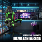 Bigzzia Gaming Chair, Computer Game Chair with Lumbar Support, Comfortable Video Game Chairs for Adults Kids, Racing Style Gamer Chair with 360°-Swivel Seat and Headrest