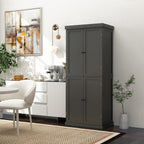 Giantex 4 Door Kitchen Pantry, 72.5” Tall Buffet Cabinet, Freestanding Modern Storage Cabinet Organizer w/ 6-Tier Shelves, 2 Adjustable Shelves, Floor Cupboard for Dining Room, Living Room (Black)