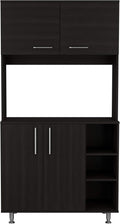 Modern Kitchen Pantry, Storage Cabinet with 4 Doors, Black, Particle Board, for Dining Room, Easy to Clean