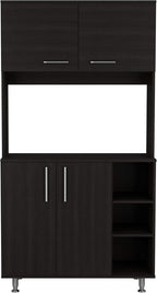Modern Kitchen Pantry, Storage Cabinet with 4 Doors, Black, Particle Board, for Dining Room, Easy to Clean
