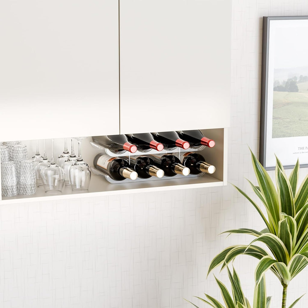 Yieach 2 Tier Stackable Wine Racks Countertop,Sturdy and Durable Wine Rack Free Standing Floor for Inside Cabinet,Clear Water Bottle Organizer and Wine Storage Racks Holder for Pantry,Table,Kitchen