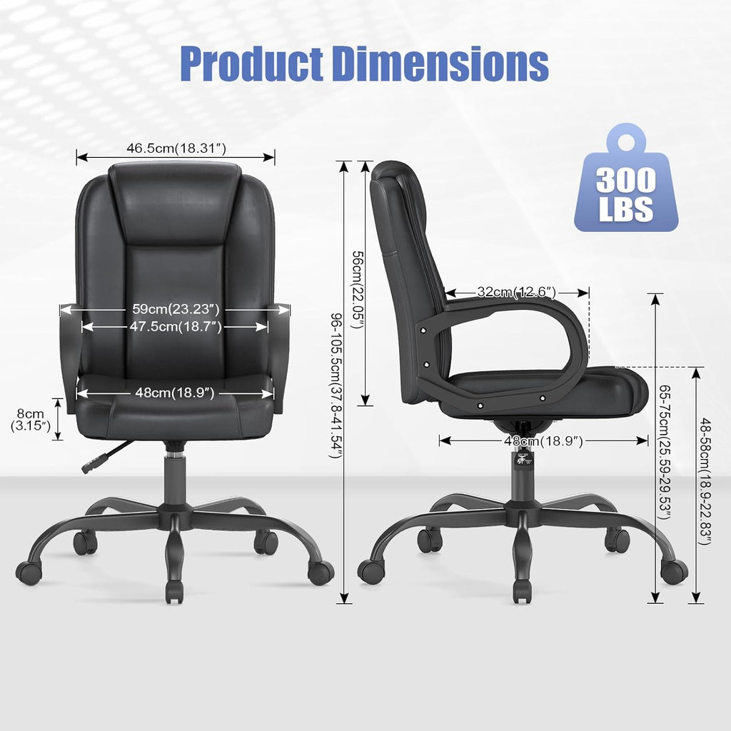 Executive Office Chair, Leather Desk Computer Chair with Armrests, Mid-Back Swivel Adjustable Ergonomic Design for Home Office, 10PC, Black