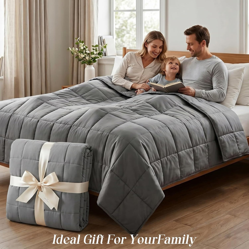 Smart Queen Weighted Blanket for Adults (15 lbs, 48” x 72”, Twin Size) Breathable Heavy Throw Blanket for 120-160 lbs, Soft Thick Blankets with Cooling Glass Beads, All Season, Machine Washable, Grey