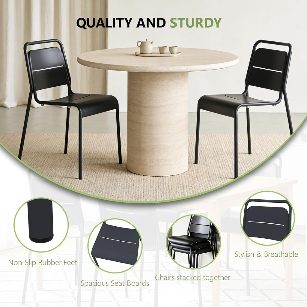 Metal Dining Room Chairs, Heavy Duty Stackable Chairs, Support Up to 380 lb, No Assemble, Kitchen Chairs Set of 4, Space Saving Seating for Home, Living Room, Waiting Room, Outdoor