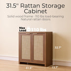 OAKHAM HOME Rattan Sideboard Cabinet with Storage, Buffet Cabinet with 2 Soft-Close Doors, Adjustable Shelves and 110 lbs Top, Storage Cabinet for Living Room, Kitchen, Entryway, Brown