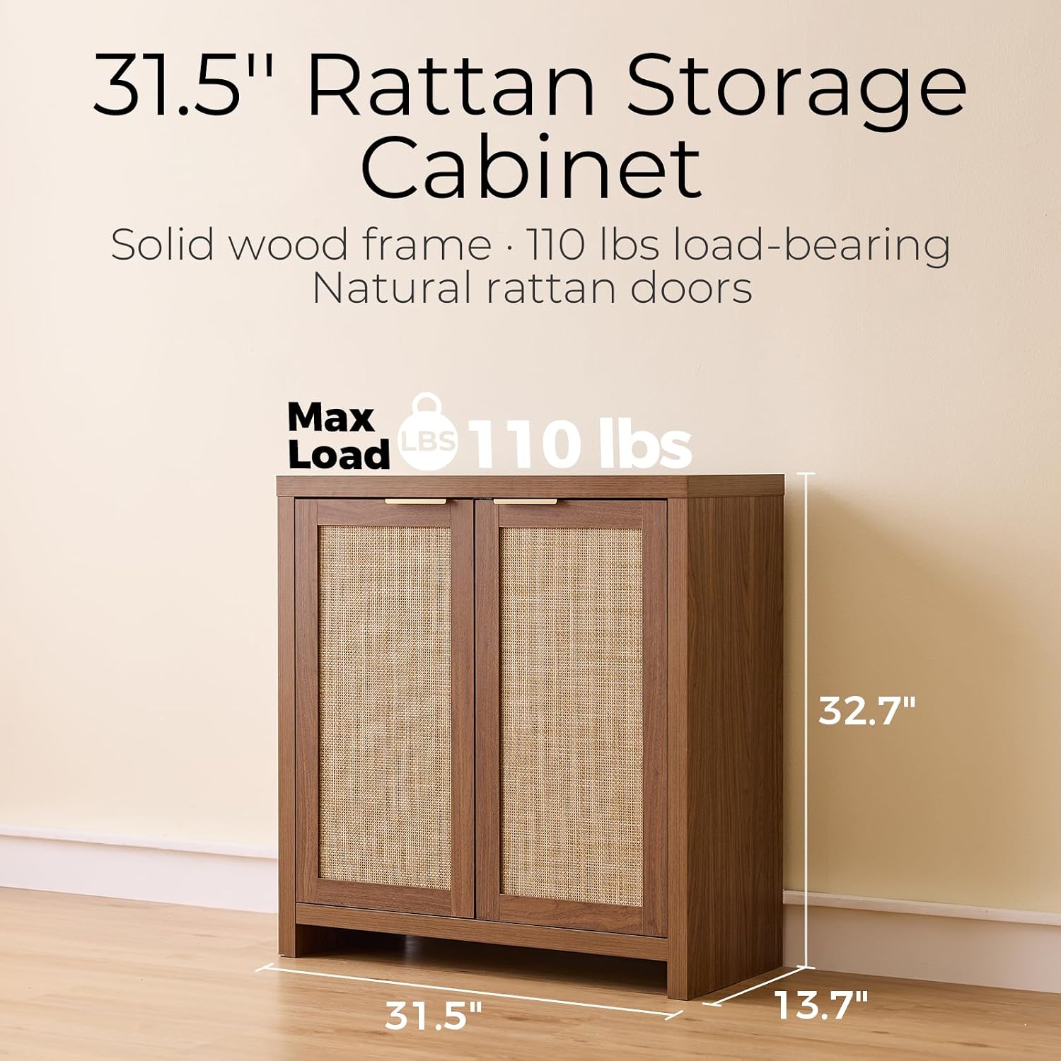 OAKHAM HOME Rattan Sideboard Cabinet with Storage, Buffet Cabinet with 2 Soft-Close Doors, Adjustable Shelves and 110 lbs Top, Storage Cabinet for Living Room, Kitchen, Entryway, Brown
