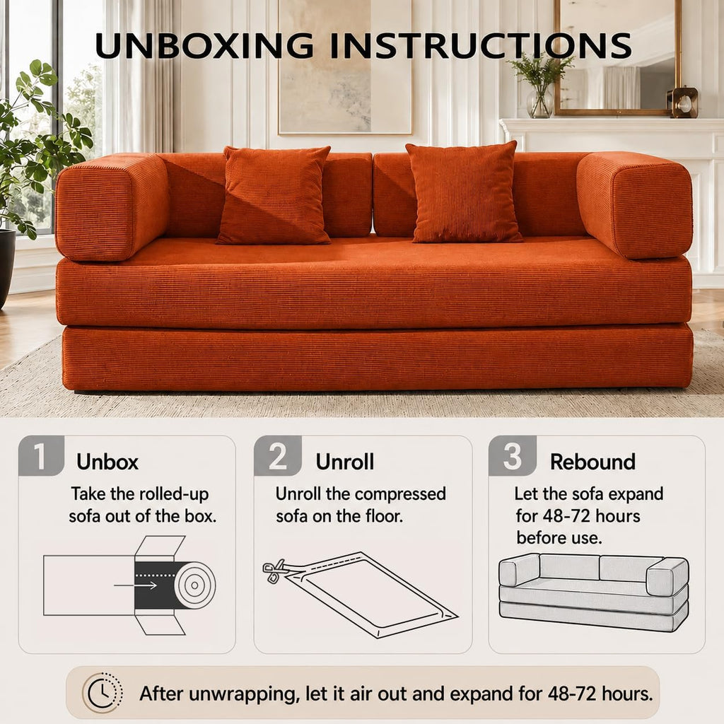 GEARIVY Folding Sofa Bed Convertable Corduroy Couch King Size Floor Sleeper 4-in-1 DIY Combination Modular Sofa Fold Out Futon Lounge Comfy Foldable Lazy cama for Living Room