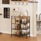 SWTYMIKI Kitchen Island Cart on Wheels - 4 Tier Rolling Kitchen Table Cart with Storage Shelves, 6 Removable Hooks& Locking Casters, Coffee Bar Cabinet for Dining Room Pantry Office, Espresso