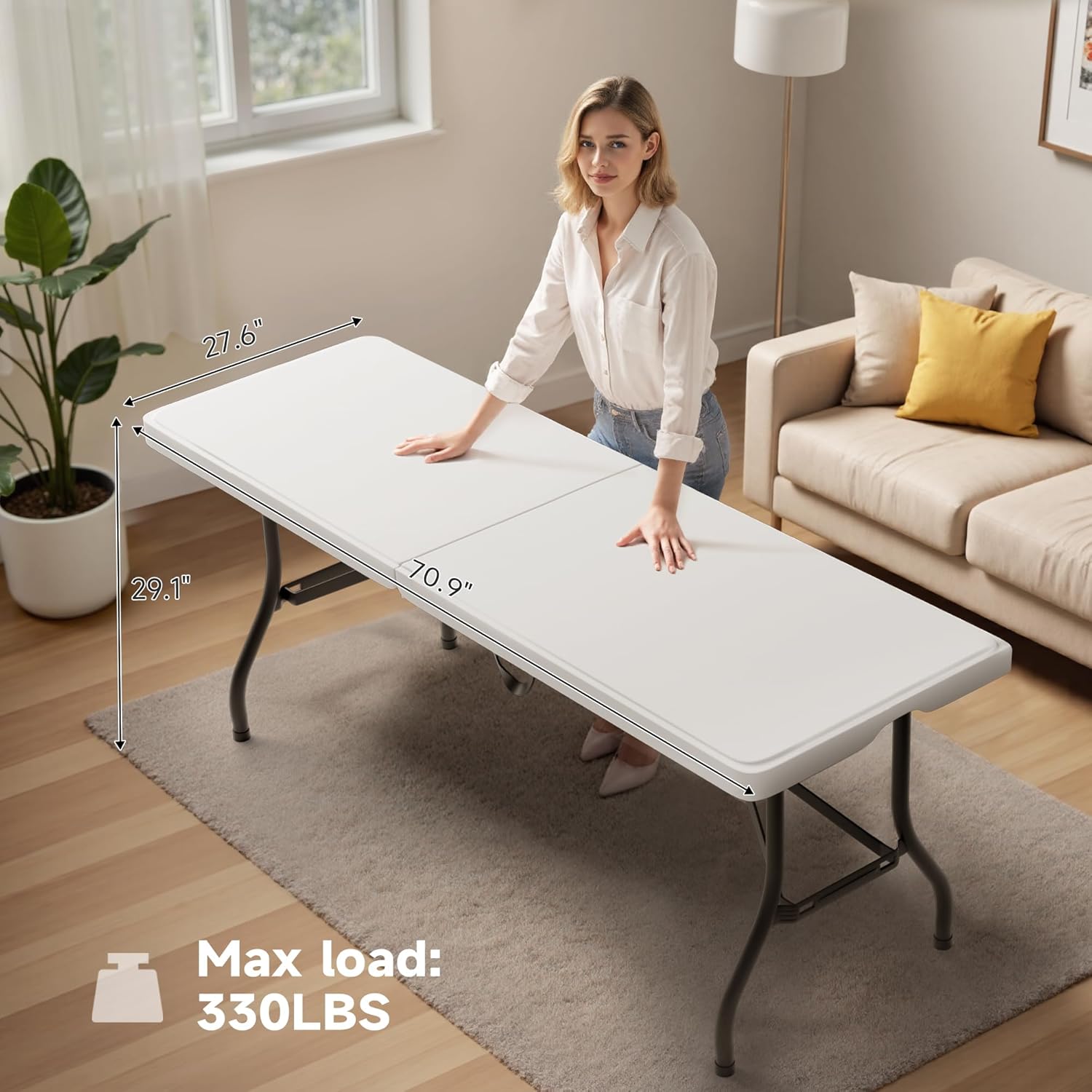 Folding Table 6 Foot with Black Table Cloth- Durable 330LBS Capacity, Sturdy & Foldable Design with Safety Lock-Portable Tables Folding for Camping, Party, Indoor & Outdoor Use10 Pack