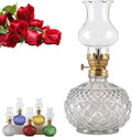 Vintage Style Oil Lamp with Glass Candle Holder, Glass Chamber Oil Lamp – Vintage GlassKerosene Lantern with Adjustable Wick, for Living Room and Bedroom Ambiance (White)