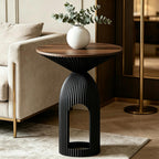 Round Accent End Table, 17.7'' Mid Century Modern Side Table, Circle Bedside Table Drink Table for Small Spaces, Living Room & Bedroom, Black