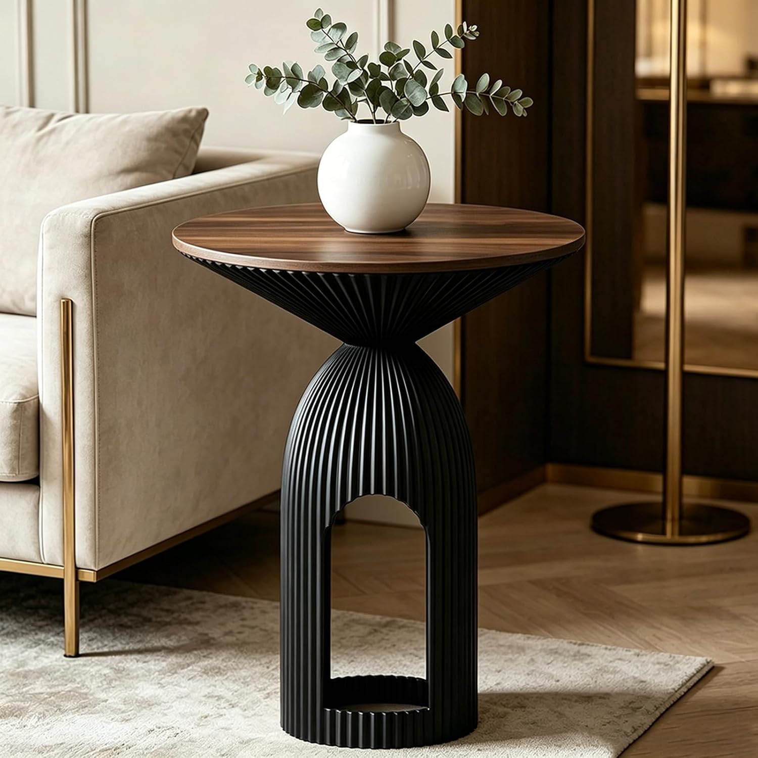 Round Accent End Table, 17.7'' Mid Century Modern Side Table, Circle Bedside Table Drink Table for Small Spaces, Living Room & Bedroom, Black