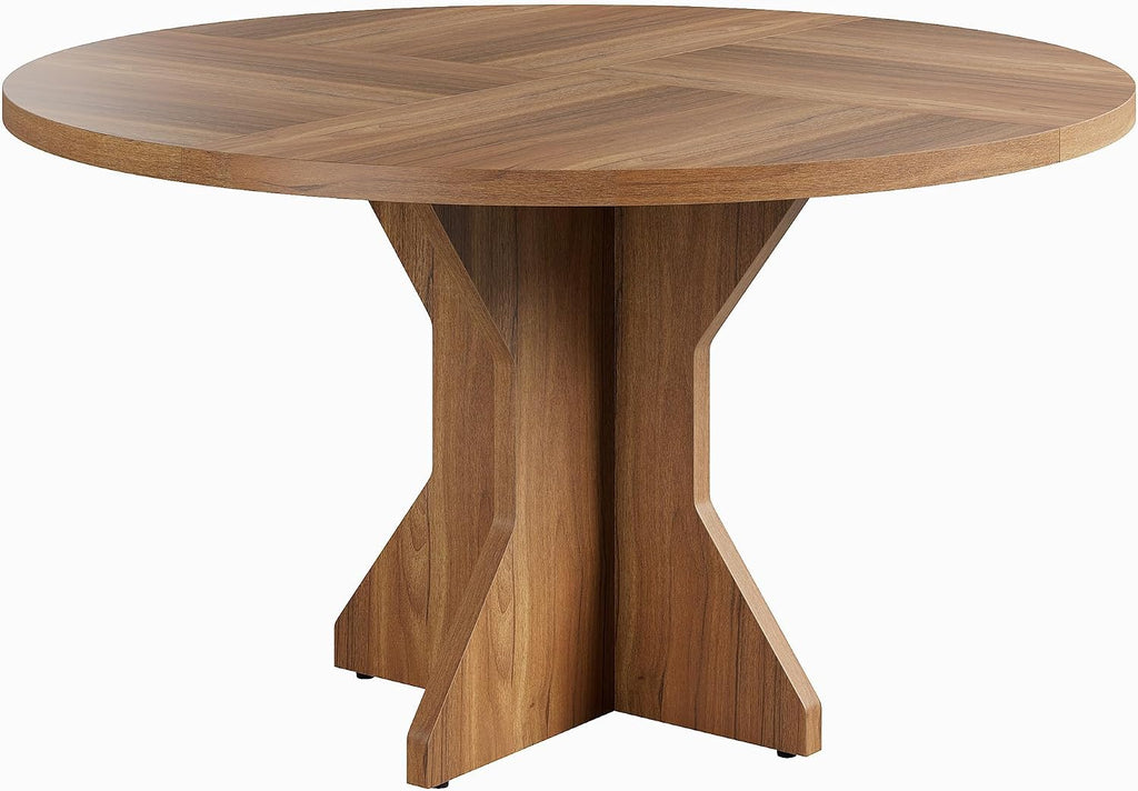 IDEALHOUSE Round Dining Table, 47" Kitchen Table for 4-6 People, Circle Tables with Sturdy Pedestal Base, Space Saving Dinning Room Furniture for Living Room, Kitchen, Apartment