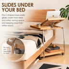 Adjustable C Shaped End Table with Lockable Wheels – Rolling Small Side Table, Couch Tables that Slide Under, Wood Side Table for Sofa, Bed & Living Room
