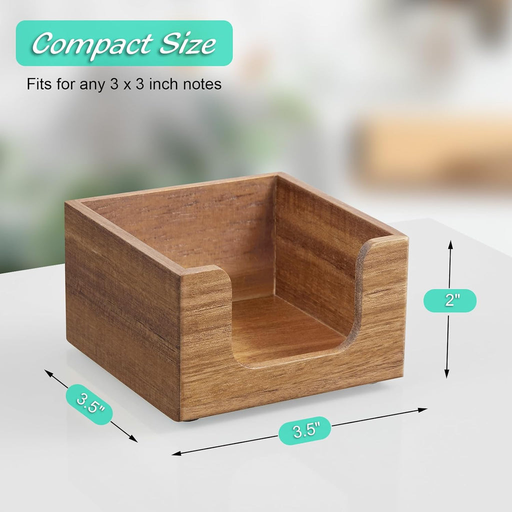 Bivvclaz Acacia Wood Sticky Note Holder, 3 x 3 Inch Post It Note Dispenser for Office Desk Accessories, Self Stick Note Pad Holder, Memo Pad Holder Dispenser Organizer for School Office Desk Supplies