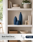 Mdaolv Matte Blue Vase Set Navy Blue Decor Coastal Decor Vases for Kitchen Island Living Room Office Table Fireplace Mantle Decorations & Bathroom Shelf Decor Centerpiece Table Decorations Ceramic