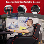 GYMAX Gaming Recliner, Massage Gaming Chair with Adjustable Footrest, Remote Control & Side Pocket, Ergonomic Game Lounge Chair, Racing Style Single Theater Seat Game Sofa for Adults (Red)