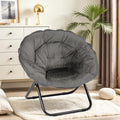 Folding Saucer Chair, Faux Fur Saucer Chairs for Adults Teens, Comfy Moon Chairs with Metal Frame for Bedroom, Living Rooms, Apartments, Camping, Lounging, Garden and Courtyard (Grey)