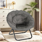 Folding Saucer Chair, Faux Fur Saucer Chairs for Adults Teens, Comfy Moon Chairs with Metal Frame for Bedroom, Living Rooms, Apartments, Camping, Lounging, Garden and Courtyard (Grey)
