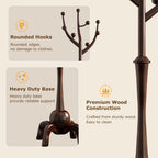 Wood Freestanding Coat Rack 8 Hooks Coat Tree Standing,Dark Walnut | Wooden Creative Clothes Hanger with Sturdy Sphere Base and Tree Branch Hooks 160lb Load Capacity for Entryway Hallway Bedroom